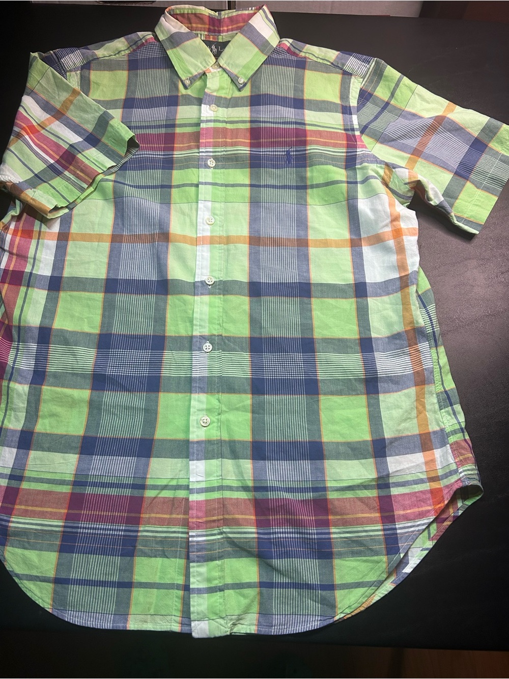 Ralph Lauren Green Multi Plaid Short-Sleeve Button-Down Shirt